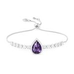 Linawe Amethyst Purple Crystal Silver Charm Bracelets for Women, Imitation Diamond Rhinestone Birthstone Moissanite Chain Bracelet Set, Prom Costume Wedding Preppy Cute Jewelry