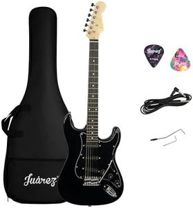 Juarez Electric Guitar 38" Strat Style, H-S-S Pickup, 21 Frets, Full Black Gloss Finish, Maple Neck, Rosewood Fingerboard, Chrome Hardware – with Bag, Tremolo Rod, Cable, Picks & Allen Key