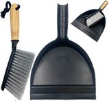 Dustpan and Brush Set with Bamboo Handle - Portable Brush and Dustpan Set with Rubber Lip – Dustpan & Brush Sets Perfect for Cleaning Kitchen, Office, Bathroom, Living Room, Garage, etc