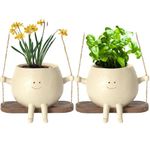 e-YiHESZ Swing Face Planter Pot Hanging Resin Flower Head Planters for Indoor Outdoor Plants Succulent Pots for String of Pearls Plant Live Gift Ideals for Mother, Christmas (2 Packs)