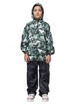 The Clownfish Comrad Series Kid's Waterproof Nylon Double Coating Reversible Raincoat with Hood and Reflector Logo at Back. Set of Top and Bottom. Printed Plastic Pouch Age-8-10 years (Green Camo)