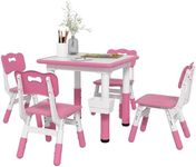 Qaba 5 Pieces Kids Table and Chair Set, Height Adjustable Toddler Table and Chair Set, Activity Table and Chair Set with Storage, for Playroom, Nursery, Classroom, Pink