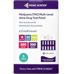 Prime Screen Multi Panel Urine Test - 5 Pack, THC 5 Level Detection (15/50/100/200/300 ng/mL)- Detecting Any Form of THC Cannabis