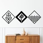 woozy work three Elements Wooden Wall Art, Hanging Art Home Decor for Living Room, Set of 3 Gift Pack,Restaurant decor Kitchen, Kids Room, Wall Decor, Black wooden art for Office Wall