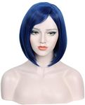 Linfairy Womens Short Blue Wig With Bangs Halloween Costume Cosplay Wig