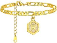 FaithHeart 18K Gold Initial Anklet R Letter Ankle Bracelets for Women Stainless Steel Letter Anklet with Initials Figaro Chain Anklets Gold Anklets Bracelets for Women