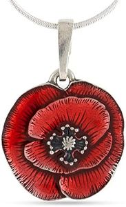 DANFORTH - Remembrance Poppy Snake Chain Necklace (Red) – Handcrafted Pewter Memorial Necklace – 18” – Made In USA