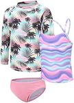 Girls Rash Vest and Shorts 3 Piece Swimming Costume Girls Swimsuit Set Kids Hawaiian Bathing Suit Girls Tankini Age 9-10 Years