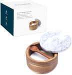 KITCHENDAO Large Acacia Salt Cellar Box Bowl with Built-in Spoon and Marble Lid, Solid Natural Acacia Wood Bath Sea Salt Container, Grey Marble Lid, Pepper Sealer Pinch Bowl, 10oz Capacity