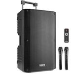 VONYX VSA700 15" Portable PA Active Speaker System Complete Set, Big Bluetooth Speaker with Battery, Including 2 Wireless Microphones, Powered PA, Rechargeable Battery and Bluetooth - 1000W
