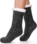 Womens Slipper Fuzzy Socks Grip Non Slip Winter Warm Thermal Thick Fluffy Cozy Plush Fleece Comfy Home Socks Valentines Christmas Gift for Her Stocking Stuffers(Black)