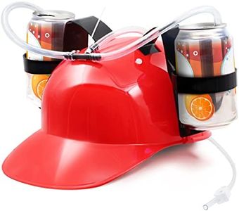 Novelty Place Drinking Helmet - Adjustable Can Holder Cap Drinker Favor Hat - Straw for Beer Soda - Party Fun Beverage Gadgets(Red)