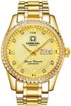 Carnival Mens Dial Automatic Full Gold Stainless Steel Sapphire Glass Waterproof Men Black Watch, Full Gold, Automatic