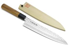 Yoshihiro VG-10 46 Layers Hammered Damascus Gyuto Japanese Chefs Knife (Octagonal Ambrosia Handle) (8.25" (210mm))