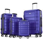 SHOWKOO Luggage Sets Expandable PC+ABS Durable Suitcase Sets Double Wheels TSA Lock 4 Piece Luggage Set Royal Blue­