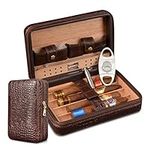 Volenx Leather Cigar Humidor Travel, Humidor Cigar Box Built-in Removable Cedar Tray, Cedar Wood Cigar Accessories Cigarette Case Cigar Case with Cigar Cutter and Cigar Drill, Humidifier