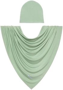 Posh Peanut Unisex Baby Swaddle Blanket - Large Premium Knit Viscose from Bamboo - Infant Swaddle Wrap, Receiving Blanket and Beanie Set, Baby Shower Newborn Gift, Registry - Sage