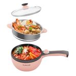 Audecook Hot Pot Electric,Mini Electric Skillet Portable Nonstick Sauté Pan with Power Adjustment, Rapid Ramen Cooker Travel Multicooker Electric Pot for Steak/Soup (C(pink/1.5L with steamer))