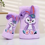 HomeCloud Super Soft Rabbit Bath Towel with hand/face towel for Women/Girls & Kids | A Gift for Baby Shower | Set of 2 (144x75cm) + (74x34cm) | Purple