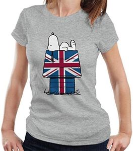 Peanuts Union Jack Hut Snoopy Women's T-Shirt Heather Grey