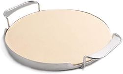 Onlyfire φ33.52cm Pizza Stone with Handle Bracket for Pizza Oven, Gas Grill, Charcoal Grill, Kamado, Fits Weber Gourmet BBQ System