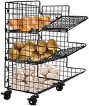 B.N.D TOP Potato storage 3 baskets for kitchen organization with wheels onion bin garlic bin smal wire rack for inside the pantry or outside as a fruit and vegetable stand or other produce container