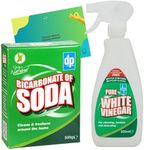 Bicarbonate of Soda for Cleaning 500g and White Vinegar Spray 500ml Bundled With Glameno Cleaning Tips