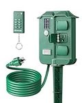 DEWENWILS Outdoor Power Stake Timer Waterproof, 100FT Wireless Remote Control, 6 Grounded Outlets, 6FT Extension Cord, Photocell Dusk to Dawn for Christmas Decoration, Lights, Garden, UL Listed