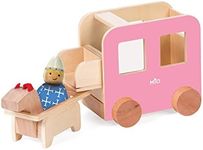 Manhattan Toy MiO Wooden Carriage + Horse + 1 Bean Bag Person Peg Doll - 4 Piece Imaginative Play Kit