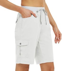 MoFiz Women Hiking Cargo Short Quick Dry Outdoor Athletic Travel Casual 10" Summer Bermuda Short White,XL