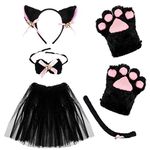 Kinsinder Cat Cosplay Set, Cat Ears Headband Cat Paw Gloves Skirt Cat Cosplay Costumes Kit Anime Fancy Dress Party Halloween Cat Costumes for Kids Women Girls (Black)