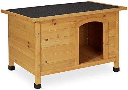 Relaxdays Caseta para Perro Tejado Abatible Placa Asfáltica, Casa de Madera para Exterior, 58 x 86 x 58 cm, Marrón/Negro