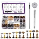 Swpeet 600 Sets 4 Colors 6mm 8mm 12mm Leather Rivets Double Cap Rivets with 3Pcs Fixing Tools Assortment Kit, Leather Rivets Double Cap Rivets Tubular for DIY Leather Craft Clothes Shoes