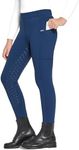 FitsT4 Sports Winter Riding Breeches Children's Winter Riding Leggings Girls Silicone Full Seat Thermal Jodhpurs with Mobile Phone Pocket and Pockets, Military Blue, X-Large