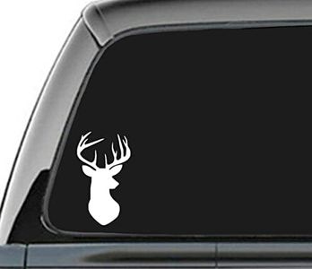 StickNPrint Deer Head Vinyl Decal, Premium Waterproof Buck Decal for Kids and Adults, Hunting Sticker for Laptop, Trucks, Cars, Walls, Windows, and Helmets (7" x 4") (White)