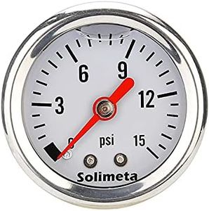 Solimeta 1.5" Dial Size, Oil Filled, Fuel Pressure Gauge 1/8 NPT, Inline Fuel Pressure Gauge, Automotive Replacement Fuel Pressure Gauge, 304 Stainless Steel Case, 0-15Psi, +/-3-2-3%