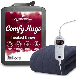Slumberdown Comfy Heated Throw Blanket (130×160cm) - Snuggly Fleece Electric Electric Blanket with 10-Heat Settings & Timer | Energy Efficient (3p/hr), 2-Year Guarantee, Washable, Navy