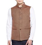 WINTAGE Men's Wool Blend Grandad Nehru Jacket Vest Waistcoat: Brown