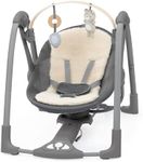 Ingenuity Every Season Swing 'n Go Portable Swing - Cooling and Warming Fabrics, Detachable Sustainable Wooden Bar, Music, Motorized Swing, for Ages 0-9 Months, Grey - Wesley