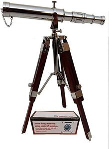 US HANDICRAFTS Vintage Brass Nickle Telescope on Tripod Stand/Chrome Desktop Telescope for Home Decor | Table Accessory Nautical Spyglass Telescope for Navy and Outdoor Adventures Nickle/Chrome