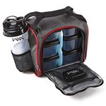 Fit & Fresh Original Jaxx FitPak Insulated Meal Prep Bag with Portion Control Containers, Ice Pack and 28-Ounce Jaxx Shaker Bottle, Black & Red