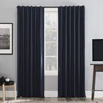 Sun Zero Evelina Faux Dupioni Silk Extreme 100% Blackout Back Tab Curtain Panel, 50" X 84", Navy Blue