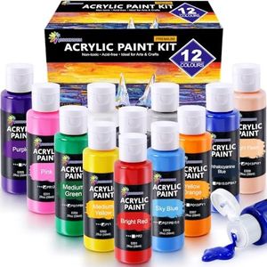 ESSENSON Pinturas Acrilicas 12 × 59 ml, Acrylic Paint Set, para Lienzos, Tela, Madera, Cristal, Piedras
