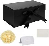 KISPATTI Gift Box Set, Black Gift Box with Ribbon Deep Gift Box With Magnetic Lids 28x18x12cm Gift Box Shredded Tissue Paper Greeting Cards for Christmas Birthday Wedding Anniversary