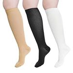 Heyu-Lotus Compression Socks for Women Men, 3 Pairs Surgical Compression Stockings Flight Socks Knee High Support Socks for Sport Pregnancy Nursing Varicose Veins Travel Work 20-25 mmHg