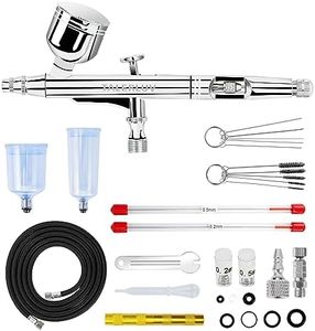 Airbrush Kit, Dual-Action Gravity Airbrush Gun with 0.2/0.3/0.5mm Needles Set, 7cc/20cc/40cc Cup, Air Hose and Airbrush Cleaning Kit for Makeup Nail Painting Model Coloring Cake Decor Shoes Tattoo
