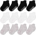 CozyWay Non-Slip Ankle Style Socks with Grippers, 12 Pack for Baby Boys and Girls, Black White and Gray, 1-3 Years, Unisex - Toddler Ankle Socks - Toddler Socks with Grippers - Toddler Grip Socks