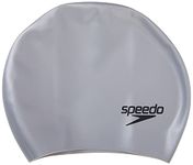 Speedo Unisex-Adult Swim Cap Silicone Long Hair - Silver