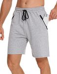 Wayleb Men's Sports Shorts Cotton Summer Running Training Workout Shorts with Zipper Pockets Elastic Waist Jogging Gym Athletic Shorts,Light Grey,M