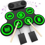 Electric Drum Set with Dual Speaker, Kids Electronic Drum Practice Pad Kit Supports REC, Portable Roll Up Drum Machine with 2 Foot Pedals, Drumsticks, Great Birthday Christmas Gifts for Girls Boys